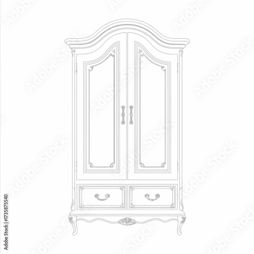 Elegant ornate wardrobe vector illustration scalable black and white line art furniture design for interior decor silhouette