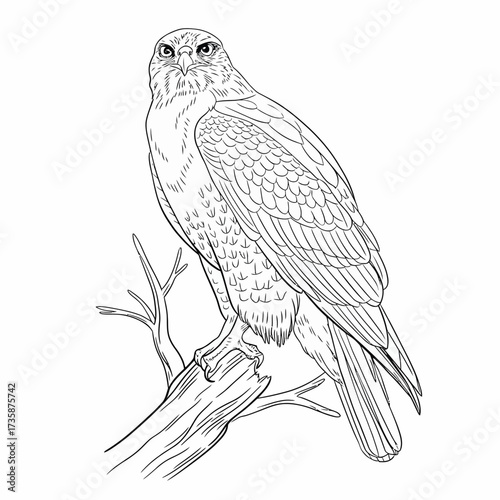 Scalable line art hawk illustration vector graphic for declarative design projects silhouette