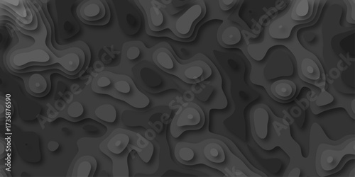 Grayscale abstract background with layered organic shapes and subtle shadows, resembling topographic contours and fluid terrain patterns