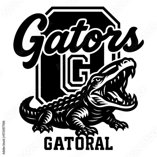 Bold Gators sports team logo with alligator illustration and varsity letter G, perfect for high school football branding, athletic apparel, or fan merchandise
