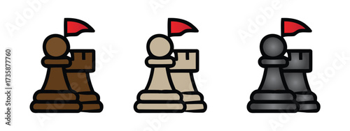 Vector illustration of chess rook pieces in different colors. Flat style design for board games, strategy, competition, and logic concepts