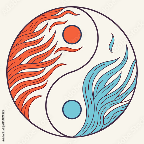 Stylized yin yang symbol representing the dynamic balance of fire and water elements in harmony