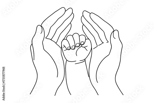 Minimalist line art of two hands showing sign language gesture, ideal for accessibility campaigns, inclusive design, or communication visuals
