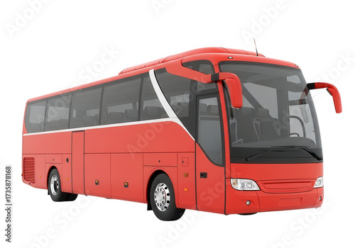 Red coach bus isolated on white background for travel and tourism transport