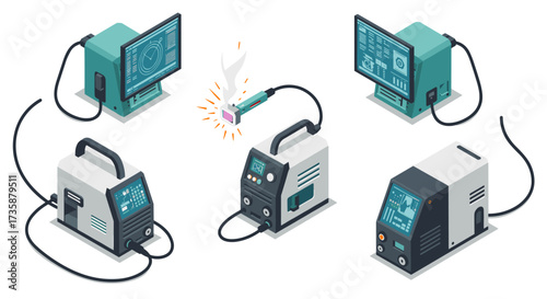 Isometric welding machines and equipment with control panels in modern design