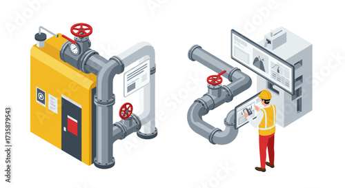 Industrial worker monitoring pipeline system in modern control room setting