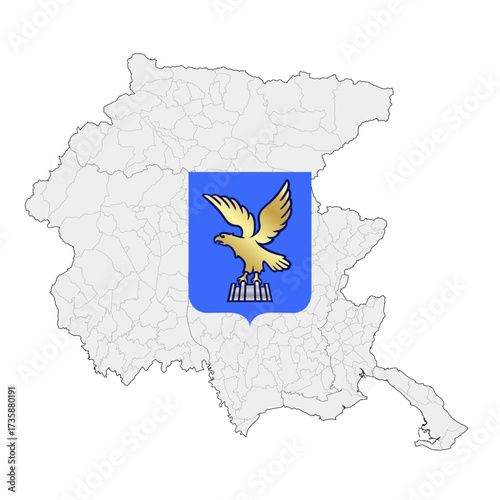 Friuli Venezia Giulia regional coat of arms and map, Italy, vector illustration