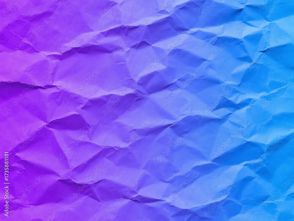 Obraz premium Abstract crinkled paper texture with gradient of purple to cyan vivid colors