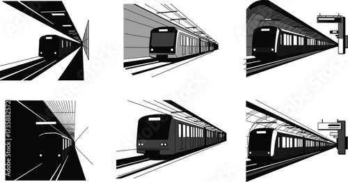Rail silhouette vector illustration, vintage train track design, railway transportation graphic, industrial locomotive icon, cargo transit element