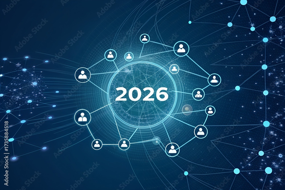 Fototapeta premium 2026 Data Visualization and Global Network Technology Concept