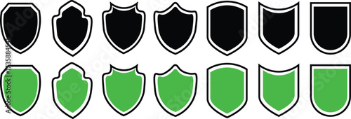 Shield icons set. shield vector, police badge shape. Protect shield vector. Set of shields silhouette, Protect shield security icon, Vector illustration
