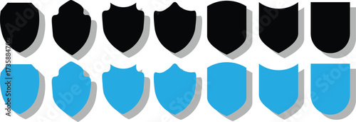 Shield icons set. shield vector, police badge shape. Protect shield vector. Set of shields silhouette, Protect shield security icon, Vector illustration
