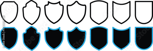 Shield icons set. shield vector, police badge shape. Protect shield vector. Set of shields silhouette, Protect shield security icon, Vector illustration
