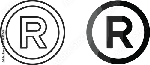 Registered trademark symbol vector illustration in outline and bold styles, intellectual property rights icon, legal protection mark, business branding design, corporate identity concept graphic