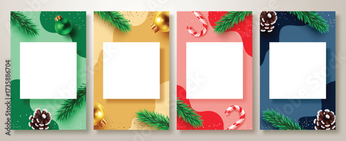 Christmas photo frame templates with pine branches, ornaments, candy canes, and festive decorations.