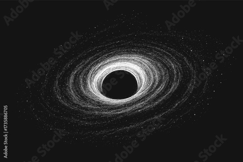 Vector illustration of a supermasive black hole in outer space. Hand-drawn stippling style