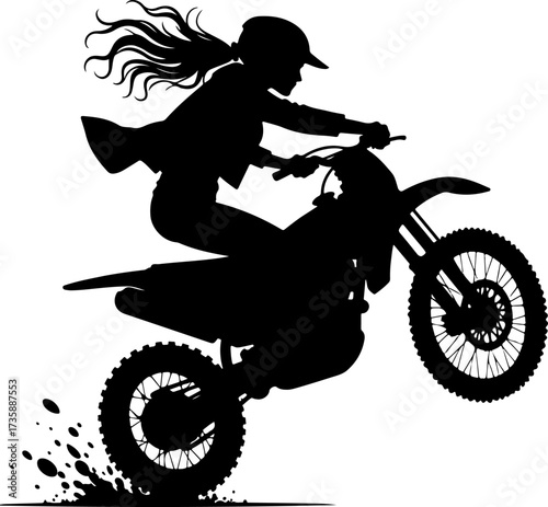 "Motocross Girl Performing Epic Wheelie Silhouette"