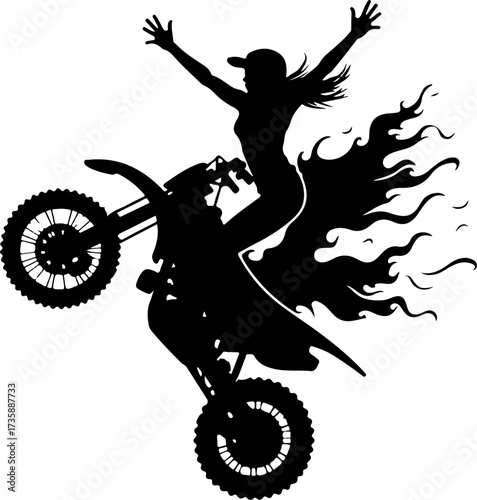 "Motocross Girl Performing Epic Wheelie Silhouette"