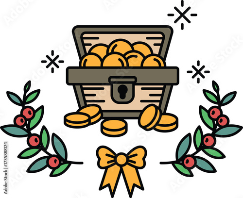 A gold chest with a bunch of gold coins inside