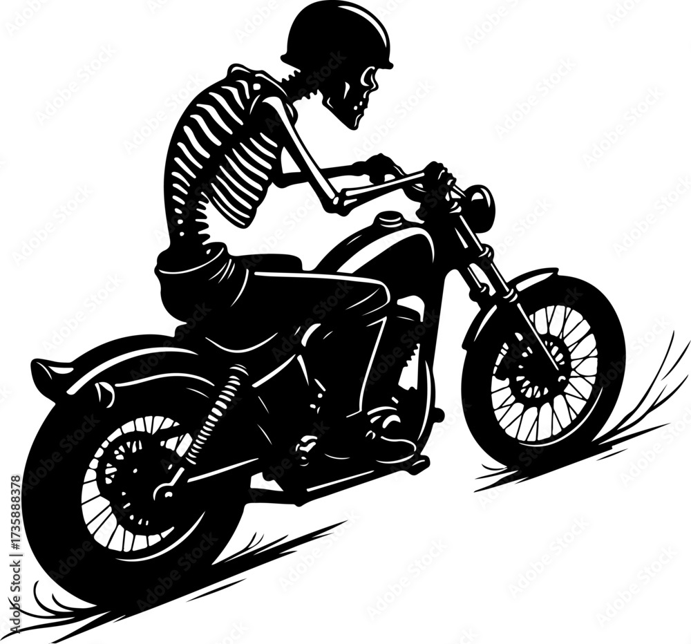 Fototapeta premium Skeleton Riding a Chopper Motorcycle Vector