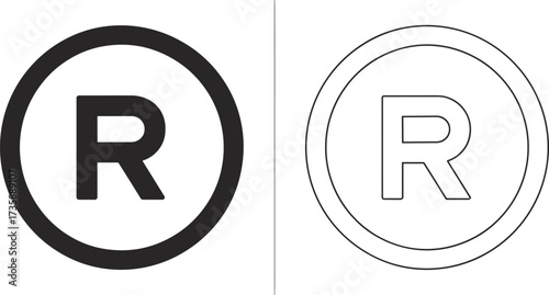 Registered trademark symbol vector illustration, bold filled and thin outline copyright icons, intellectual property protection mark, legal branding rights design, business identity element