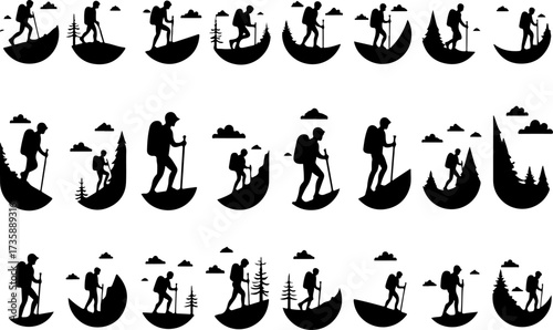 Set of Hiking and Trekking Silhouettes Bundle