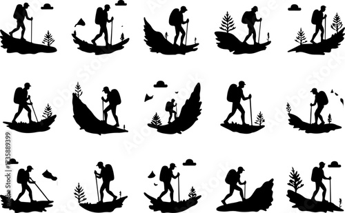 Set of Hiking and Trekking Silhouettes Bundle