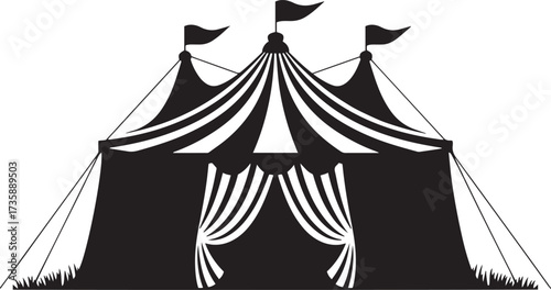 Classic Black and White Circus Tent Silhouette Vector Design
