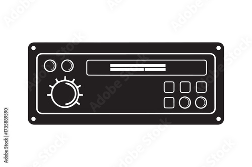 Vintage Car Radio Head Unit Dashboard Console Silhouette Icon Vector for Auto Audio and Transportation Designs