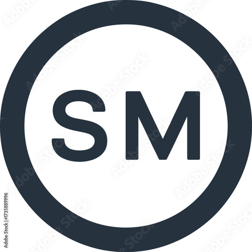  Service mark symbol vector illustration, black and white SM logo design, intellectual property protection sign, branding identity element, legal business rights icon