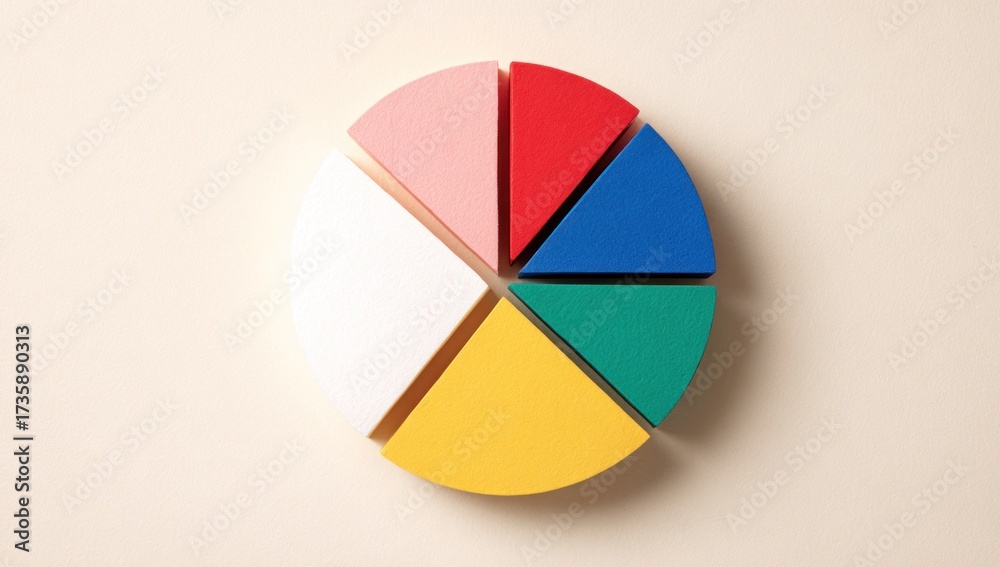 Fototapeta premium Colorful pie chart illustration representing data segments and proportions.