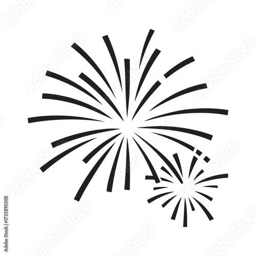 Pair of Celebration Firework Bursts Silhouette Icons Vector for Holiday Event Party and Festive Designs