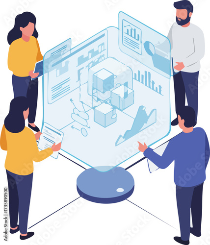 Flat Illustration Teamwork Meeting for Business Data Analysis and Collaboration