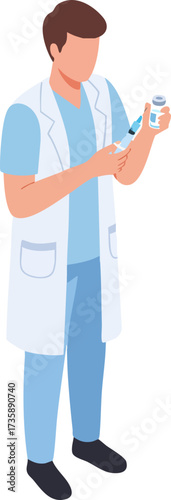 Flat Style Male Doctor Preparing Injection with Syringe Illustration