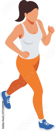 Flat Style Full Body Female Athlete Running with Ponytail Illustration