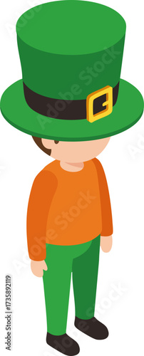 Isometric Leprechaun Character Illustration with Green Outfit and Golden Buckle Decoration