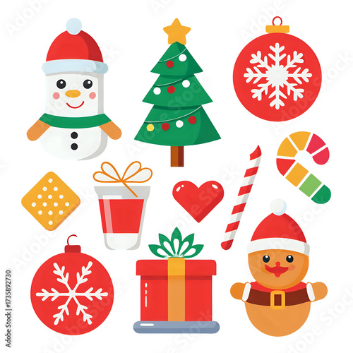christmas icons set ,illustration isolated on transparent, png