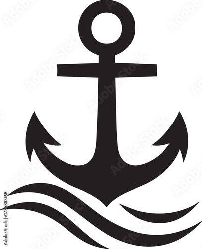 Anchor with Waves silhouette vector