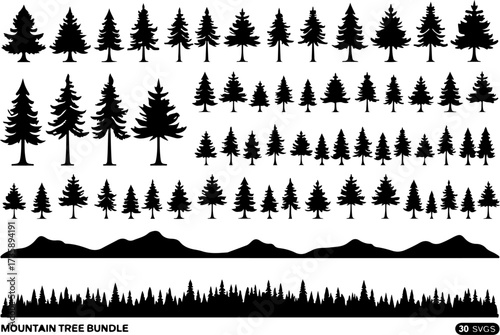 Mountain Tree Silhouette Bundle | Pine & Forest Clipart Pack