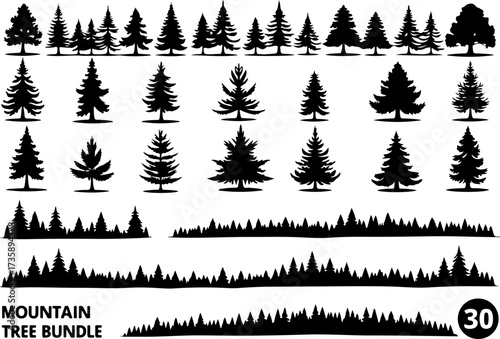 Mountain Tree Silhouette Bundle | Pine & Forest Clipart Pack