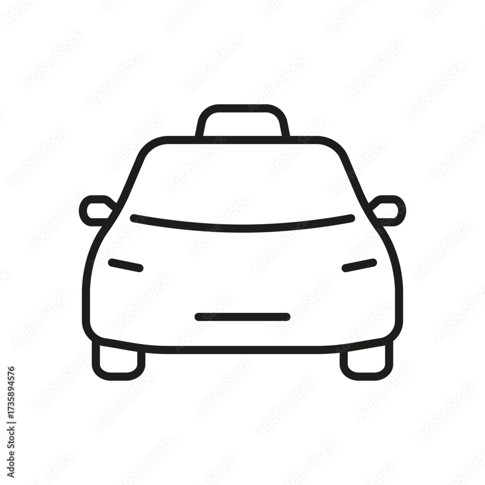 Obraz premium Taxi Front View Line Icon. Urban Transportation, Taxi Service, And Ride-Hailing Outline Symbol. Public Transport, City Commute. Editable Stroke. Isolated Vector Illustration