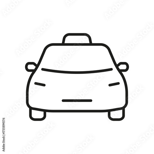 Taxi Front View Line Icon. Urban Transportation, Taxi Service, And Ride-Hailing Outline Symbol. Public Transport, City Commute. Editable Stroke. Isolated Vector Illustration