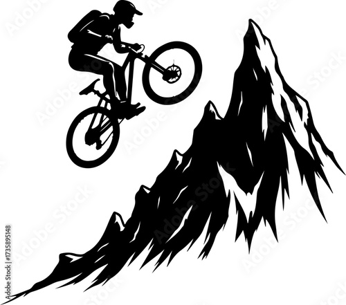 Mountain Biker Climbing Slope Silhouette”
