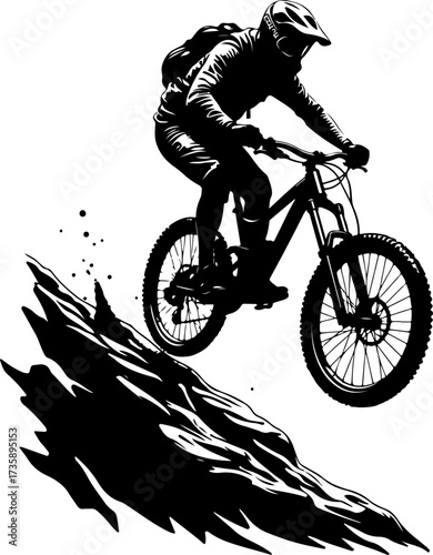 Mountain Biker Climbing Slope Silhouette”