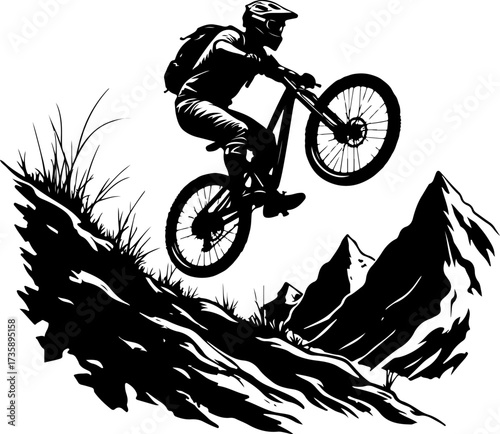 Mountain Biker Climbing Slope Silhouette”