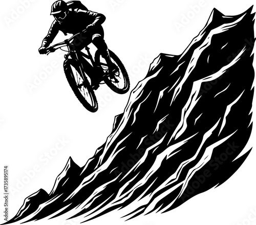 Mountain Biker Climbing Slope Silhouette”