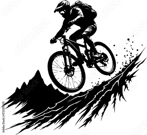 Mountain Biker Climbing Slope Silhouette”