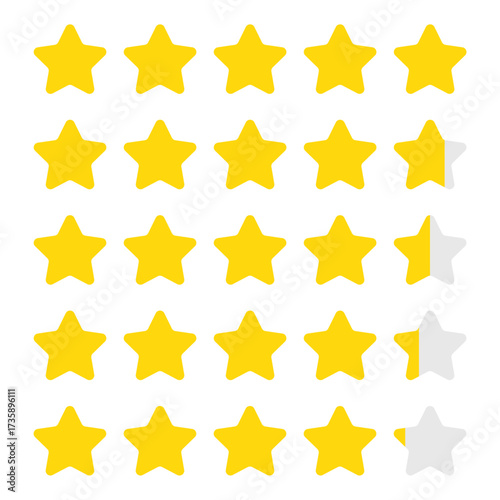 Vector star rating elements. Concept for rating services and amenities, including hotels, taxis, restaurants, and more. Element for your design.