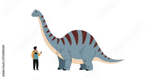 An illustration comparing the size of a large sauropod dinosaur with a human.