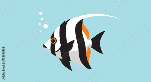 A lone bannerfish swims through the clear blue ocean water.